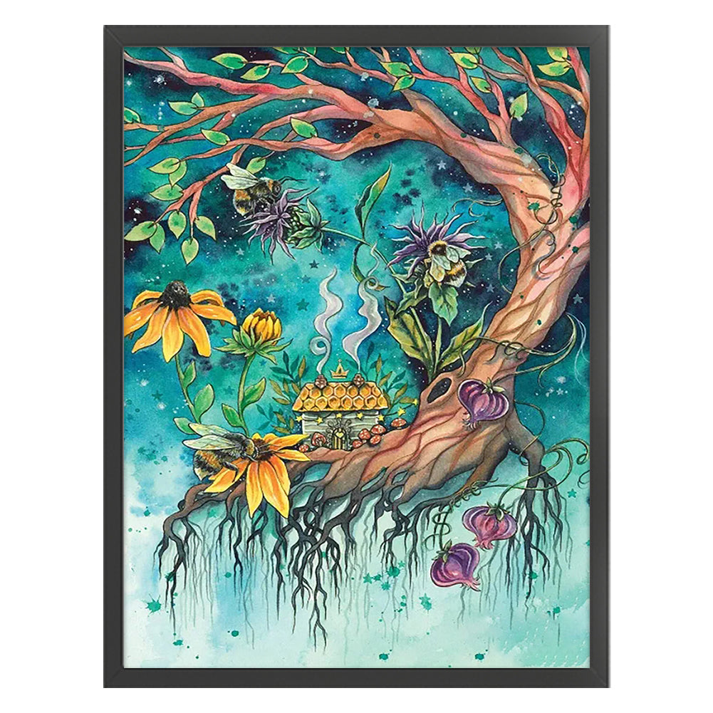 Tree House With Bees - 11CT Stamped Cross Stitch 50*65CM