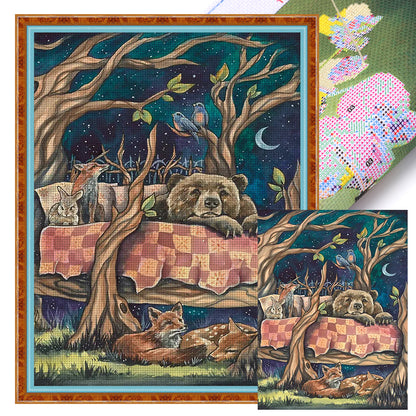 Bear And Squirrel In The Woods - 11CT Stamped Cross Stitch 50*65CM