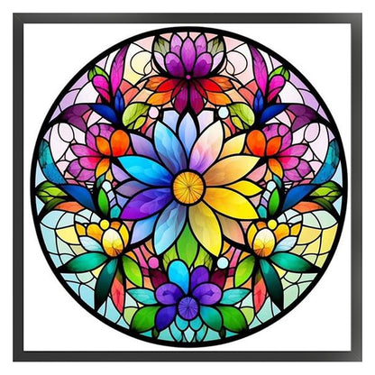 Glass Painting-Colorful Flowers - 11CT Stamped Cross Stitch 40*40CM