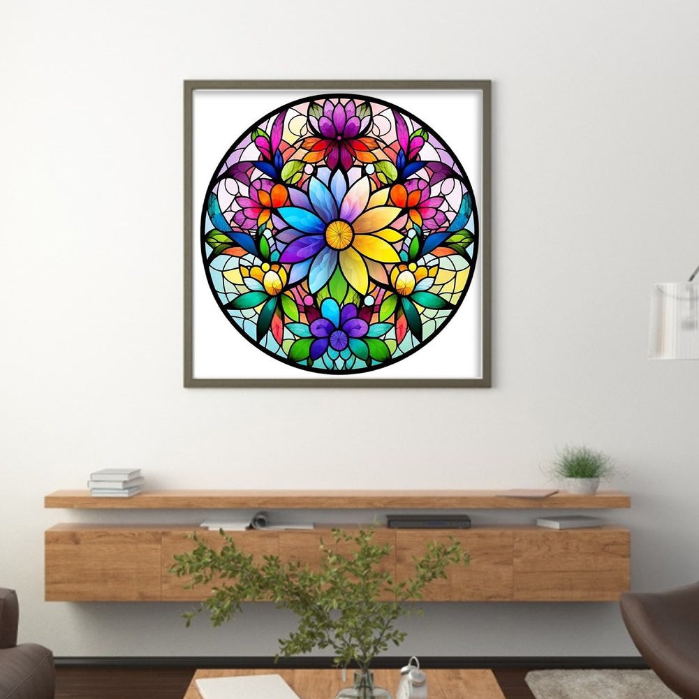 Glass Painting-Colorful Flowers - 11CT Stamped Cross Stitch 40*40CM