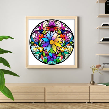 Glass Painting-Colorful Flowers - 11CT Stamped Cross Stitch 40*40CM