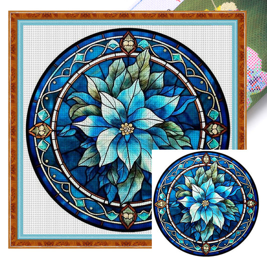 Glass Painting-Blue Flowers - 11CT Stamped Cross Stitch 40*40CM