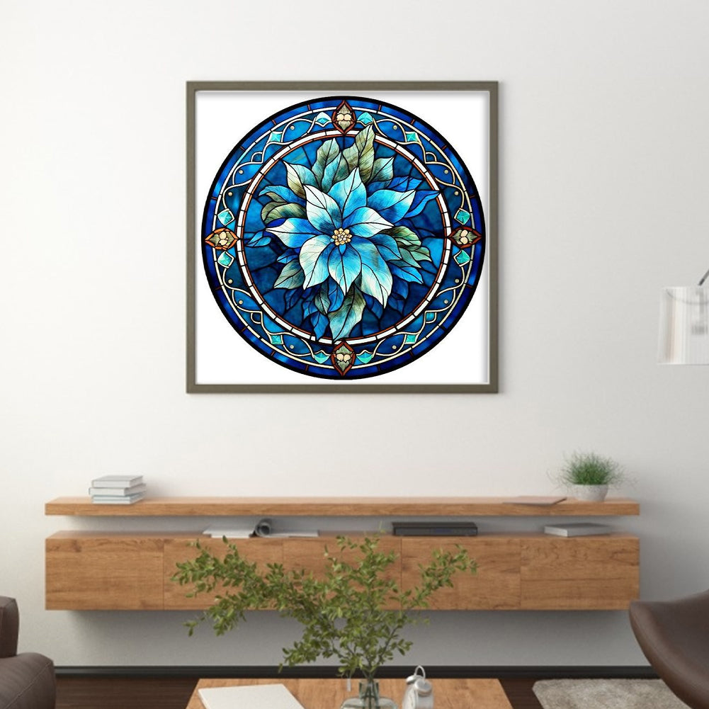 Glass Painting-Blue Flowers - 11CT Stamped Cross Stitch 40*40CM