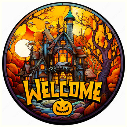 Glass Painting-Halloween Castle - 11CT Stamped Cross Stitch 40*40CM