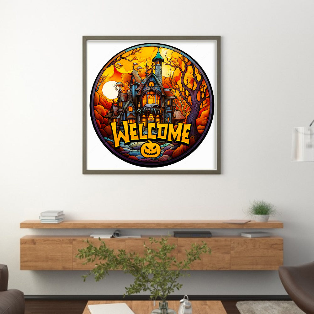 Glass Painting-Halloween Castle - 11CT Stamped Cross Stitch 40*40CM