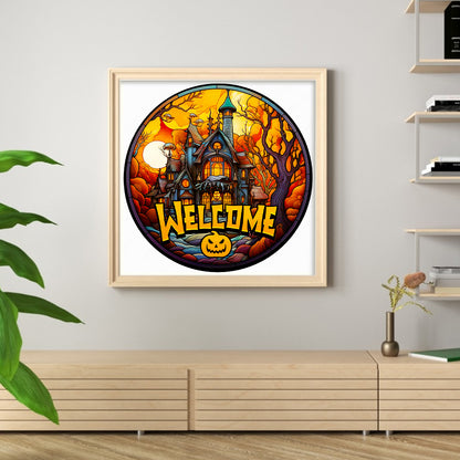 Glass Painting-Halloween Castle - 11CT Stamped Cross Stitch 40*40CM