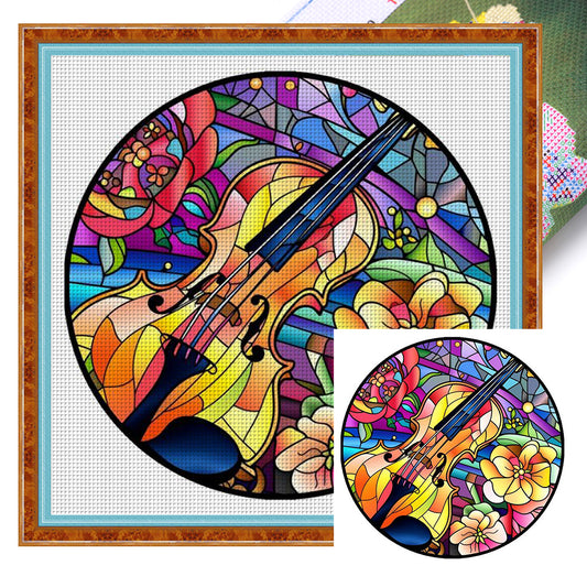 Glass Painting-Violin - 11CT Stamped Cross Stitch 40*40CM