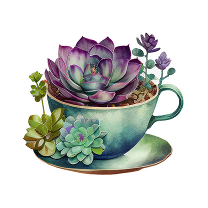 Tea Cup Succulent - 11CT Stamped Cross Stitch 50*50CM