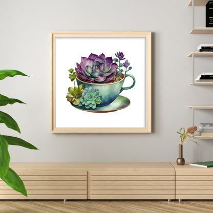 Tea Cup Succulent - 11CT Stamped Cross Stitch 50*50CM