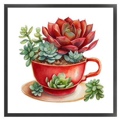 Tea Cup Succulent - 11CT Stamped Cross Stitch 50*50CM