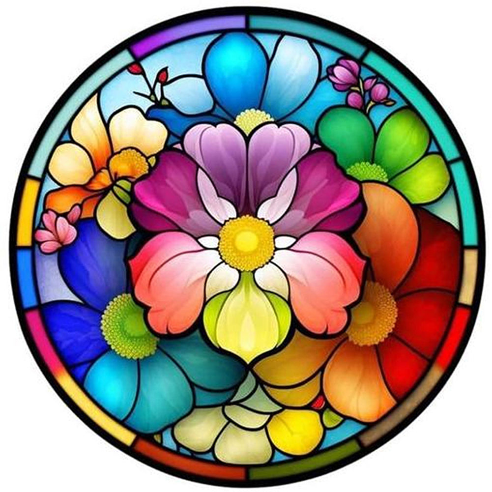 Glass Painting-Colorful Flowers - 11CT Stamped Cross Stitch 50*50CM