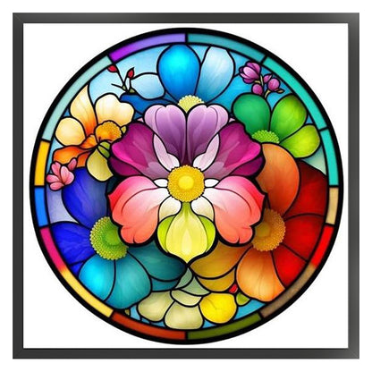 Glass Painting-Colorful Flowers - 11CT Stamped Cross Stitch 50*50CM