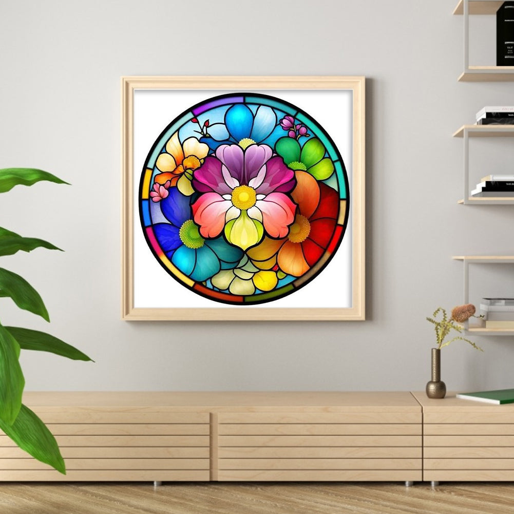 Glass Painting-Colorful Flowers - 11CT Stamped Cross Stitch 50*50CM