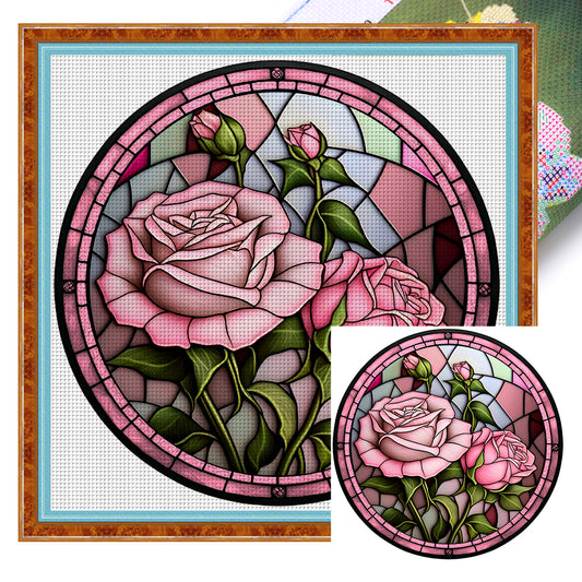 Glass Painting-Rose - 11CT Stamped Cross Stitch 50*50CM