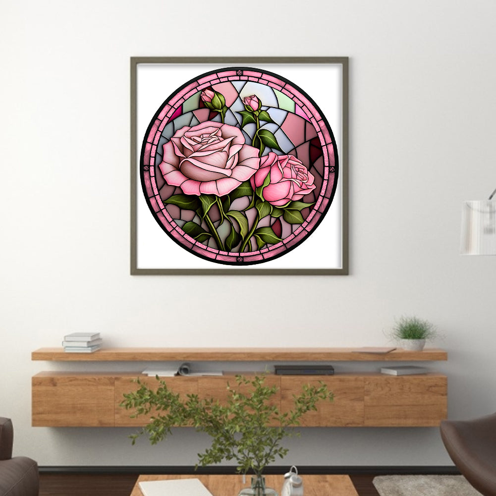 Glass Painting-Rose - 11CT Stamped Cross Stitch 50*50CM