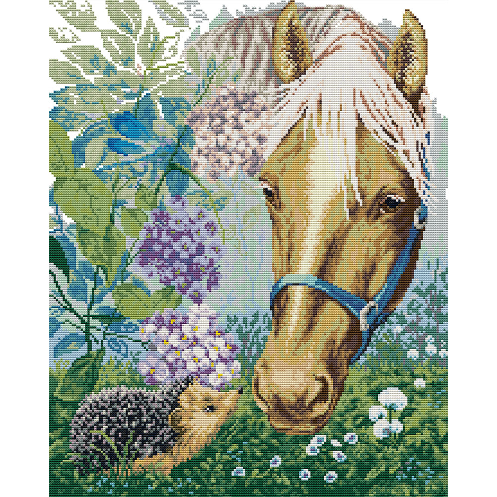 Horse And Hedgehog - 14CT Stamped Cross Stitch 40*48CM(Joy Sunday)