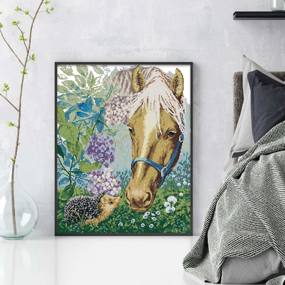 Horse And Hedgehog - 14CT Stamped Cross Stitch 40*48CM(Joy Sunday)