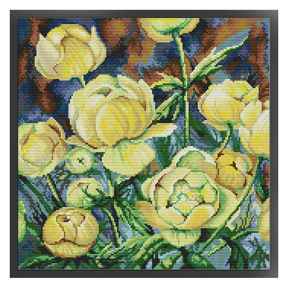 Camellia - 14CT Stamped Cross Stitch 37*37CM(Joy Sunday)