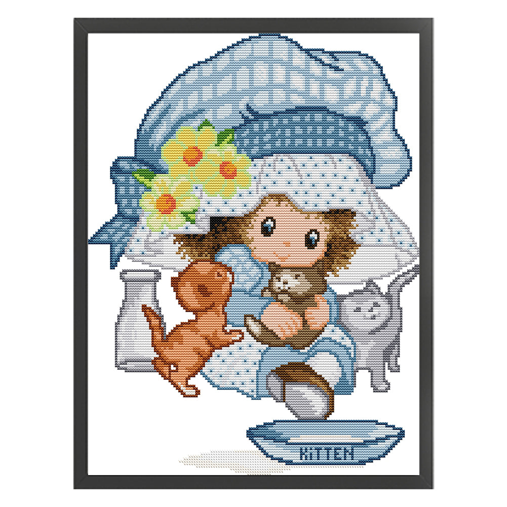 Big Face Doll - 14CT Stamped Cross Stitch 32*40CM(Joy Sunday)