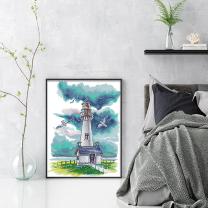 Lighthouse And Seagulls - 14CT Stamped Cross Stitch 34*43CM(Joy Sunday)