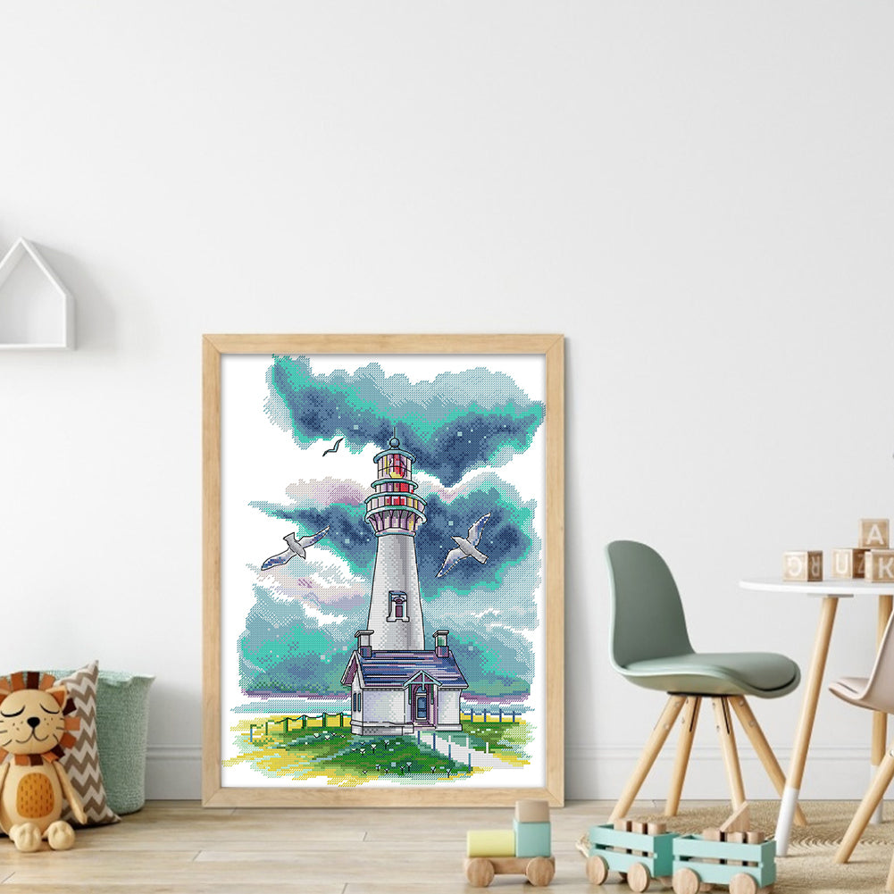 Lighthouse And Seagulls - 14CT Stamped Cross Stitch 34*43CM(Joy Sunday)