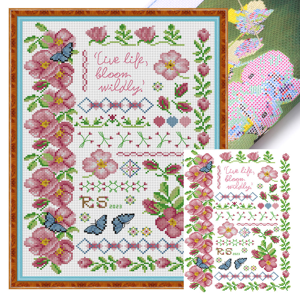 Flowers Bloom - 14CT Stamped Cross Stitch 29*40CM(Joy Sunday)