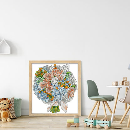 Orange Rose Bouquet - 14CT Stamped Cross Stitch 32*36CM(Joy Sunday)