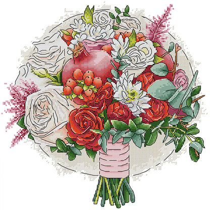 Pomegranates And Flowers - 14CT Stamped Cross Stitch 34*35CM(Joy Sunday)