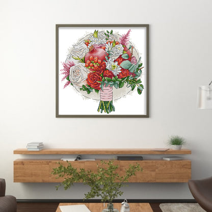 Pomegranates And Flowers - 14CT Stamped Cross Stitch 34*35CM(Joy Sunday)