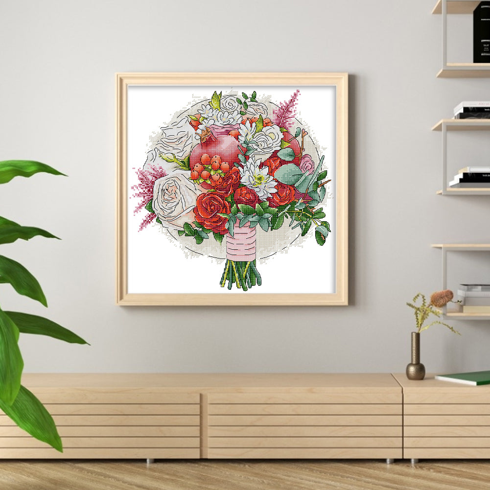 Pomegranates And Flowers - 14CT Stamped Cross Stitch 34*35CM(Joy Sunday)