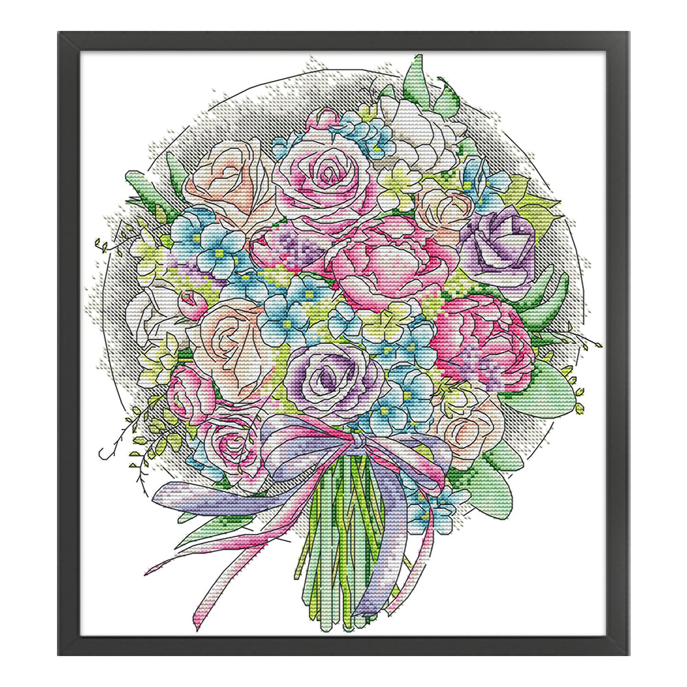 Purple Rose Bouquet - 14CT Stamped Cross Stitch 33*36CM(Joy Sunday)