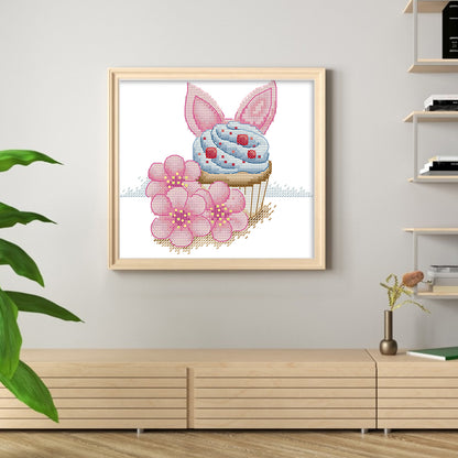 Peach Blossoms And Cake - 14CT Stamped Cross Stitch 18*17CM(Joy Sunday)