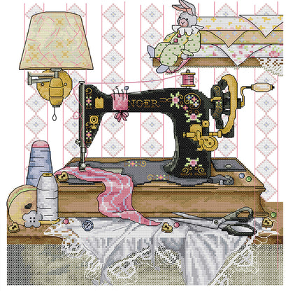 Sewing Machine And Yellow Wall Lamp - 14CT Stamped Cross Stitch 37*38CM(Joy Sunday)