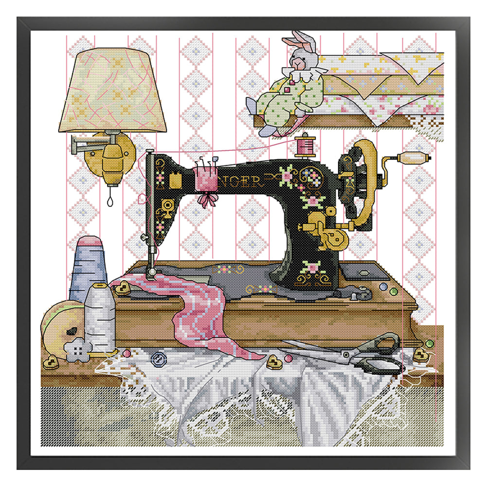 Sewing Machine And Yellow Wall Lamp - 14CT Stamped Cross Stitch 37*38CM(Joy Sunday)