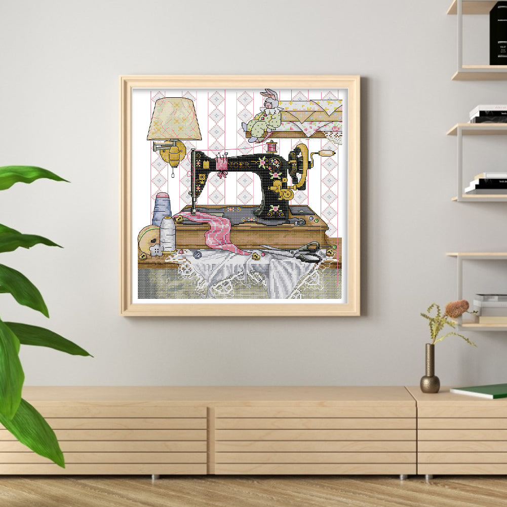 Sewing Machine And Yellow Wall Lamp - 14CT Stamped Cross Stitch 37*38CM(Joy Sunday)