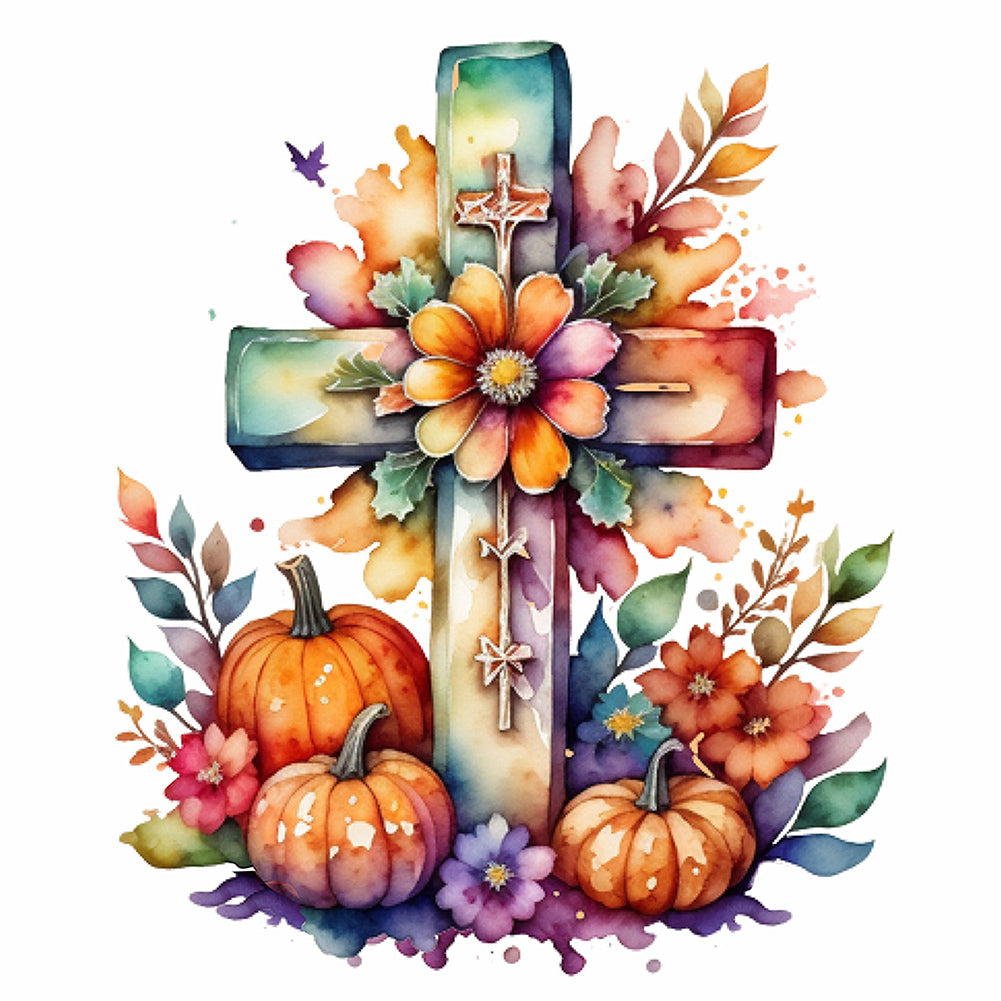 Halloween Cross Pumpkin - Full Round Drill Diamond Painting 40*40CM