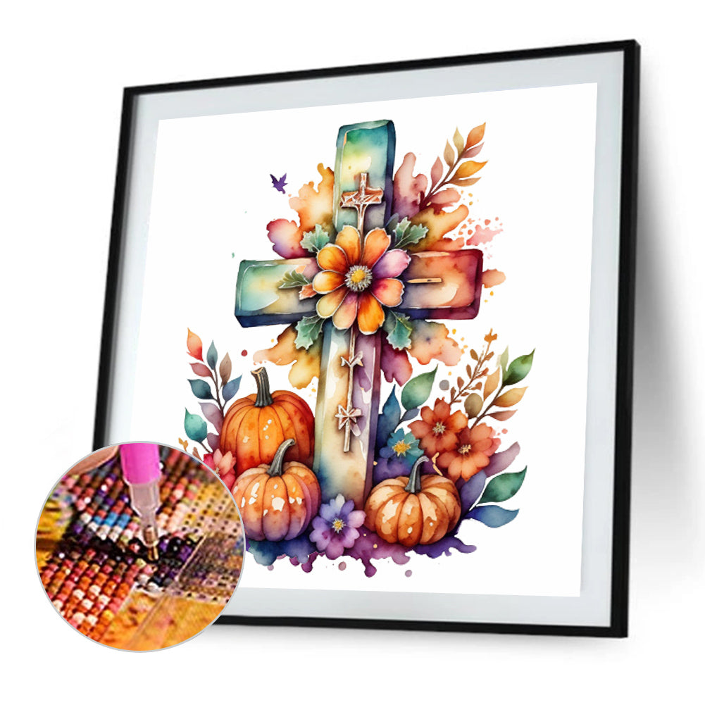 Halloween Cross Pumpkin - Full Round Drill Diamond Painting 40*40CM