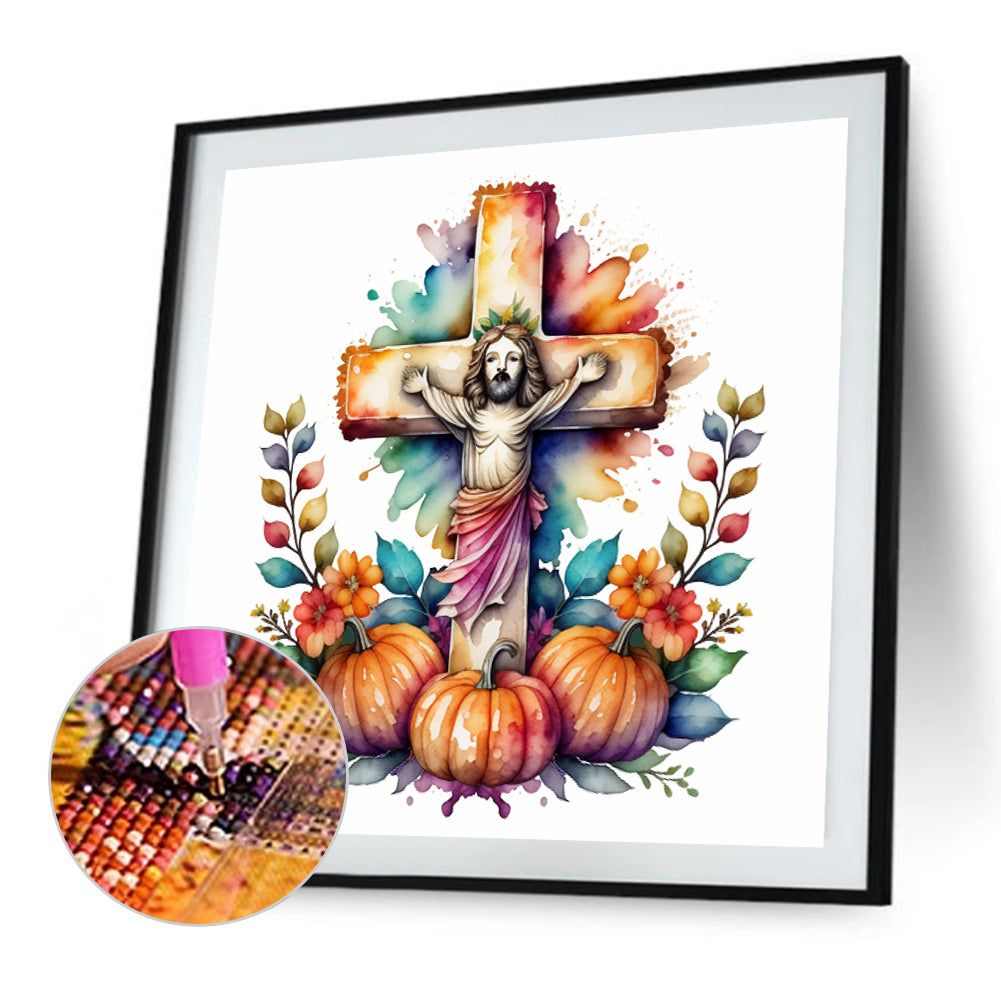 Halloween Cross Pumpkin - Full Round Drill Diamond Painting 40*40CM