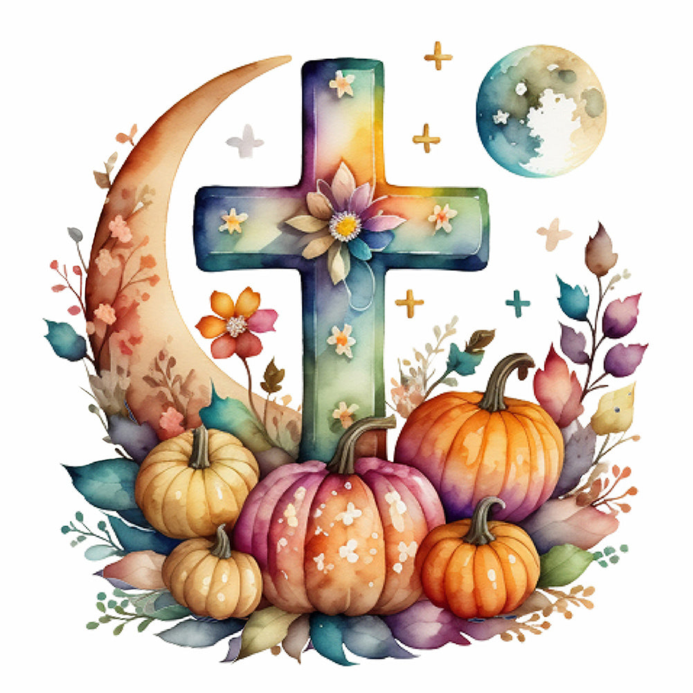 Halloween Cross Pumpkin - Full Round Drill Diamond Painting 40*40CM