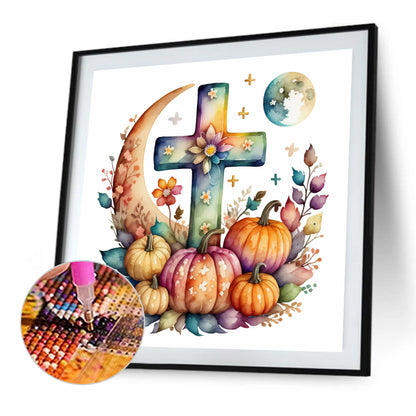 Halloween Cross Pumpkin - Full Round Drill Diamond Painting 40*40CM