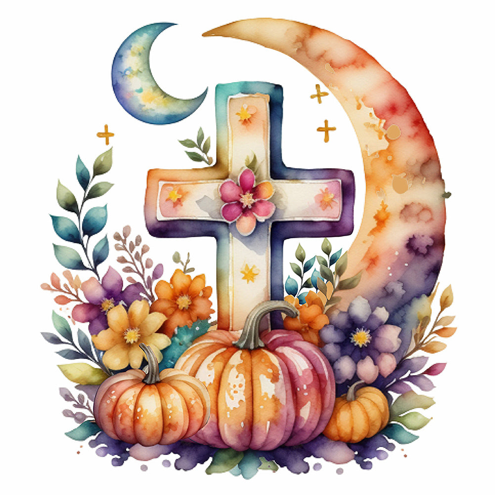 Halloween Cross Pumpkin - Full Round Drill Diamond Painting 40*40CM