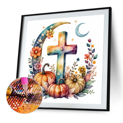 Halloween Cross Pumpkin - Full Round Drill Diamond Painting 40*40CM