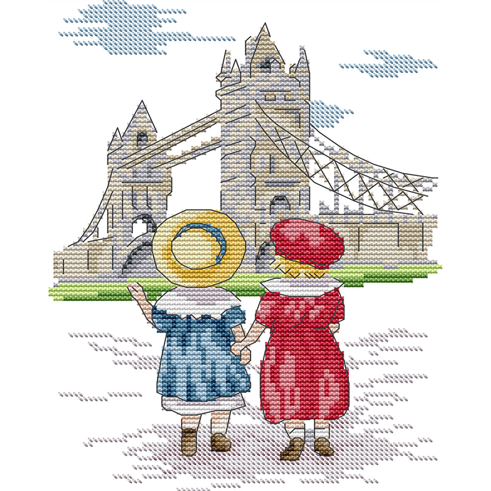 Look At The Eiffel Tower - 14CT Stamped Cross Stitch 19*27CM(Joy Sunday)