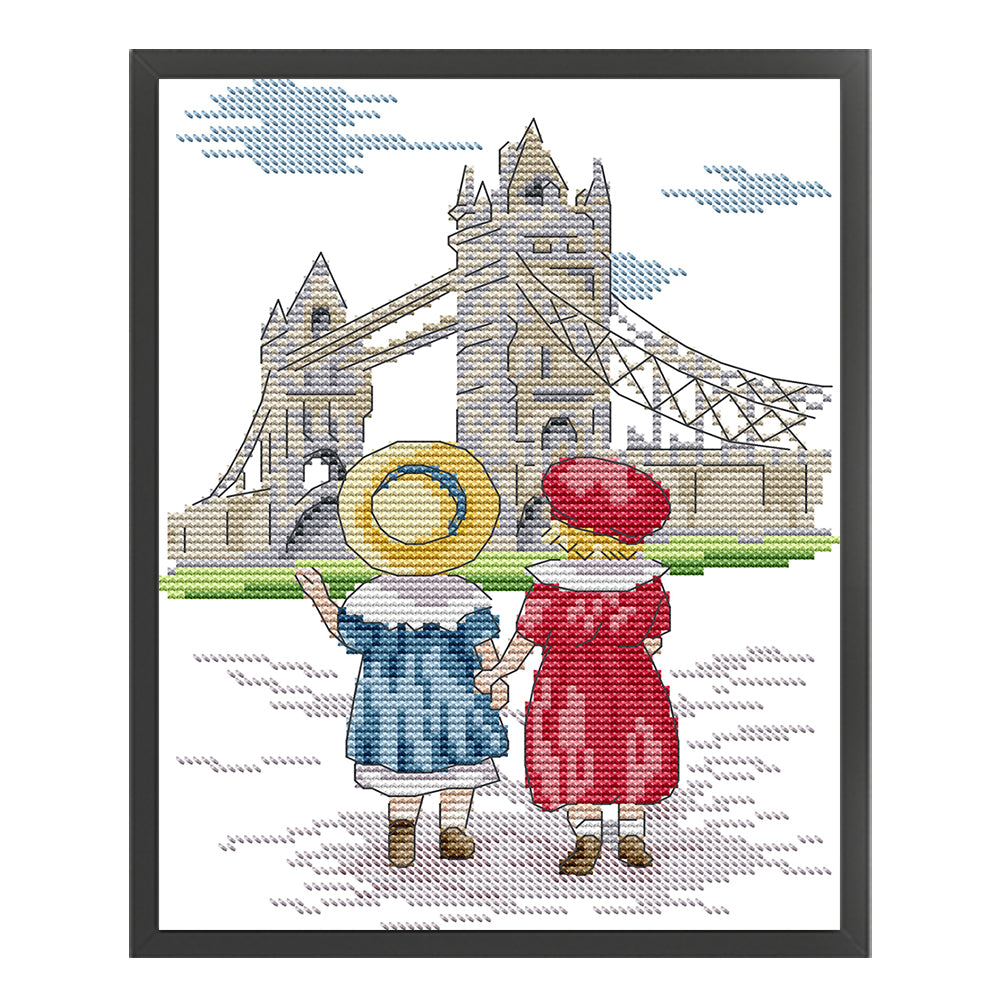 Look At The Eiffel Tower - 14CT Stamped Cross Stitch 19*27CM(Joy Sunday)