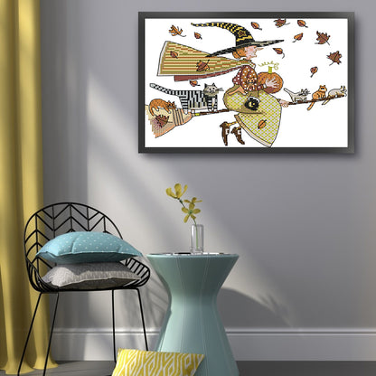 Witch And Cat - 14CT Stamped Cross Stitch 29*21CM(Joy Sunday)