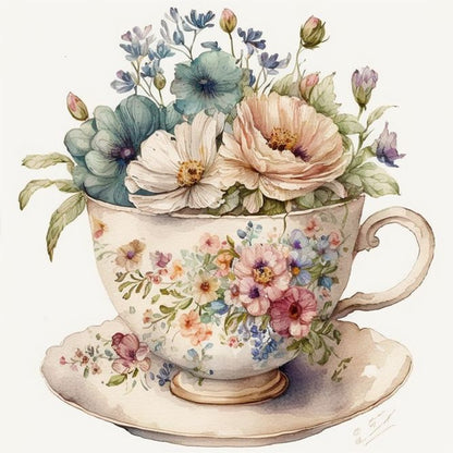 Teacup Bouquet - Full Round Drill Diamond Painting 30*30CM