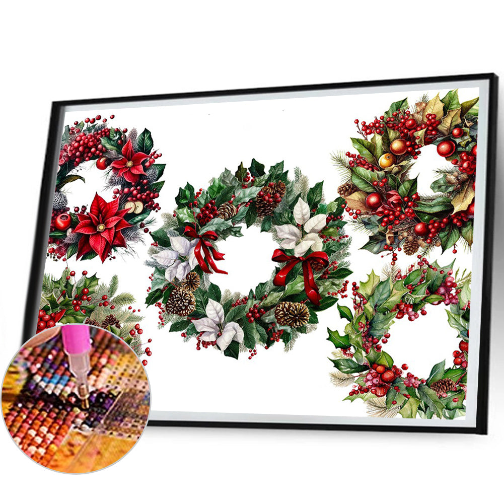 Christmas Mood Decoration Wreath - Full Round Drill Diamond Painting 50*40CM