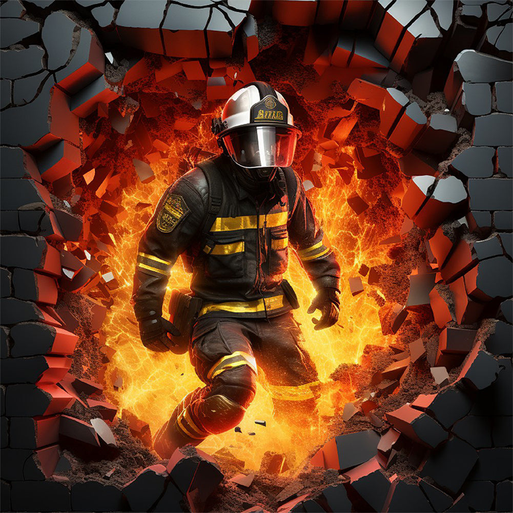 Fire Hero Firefighter - Full Round Drill Diamond Painting 40*40CM