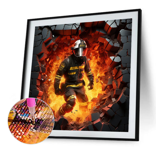 Fire Hero Firefighter - Full Round Drill Diamond Painting 40*40CM