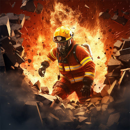 Fire Hero Firefighter - Full Round Drill Diamond Painting 40*40CM